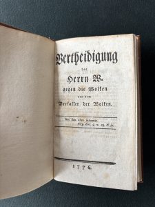 Erstausgabe von Lenz´Vertheidigung des Herrn W. gegen die Wolken